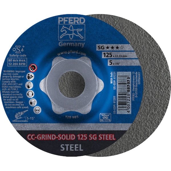 Pferd 61201 5in CC-GRIND-SOLID 7/8in A.H. - SG for STEEL 61201-PFERD - main